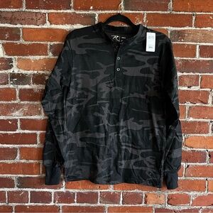 NWT Black Camo Print Long Sleeve Henley